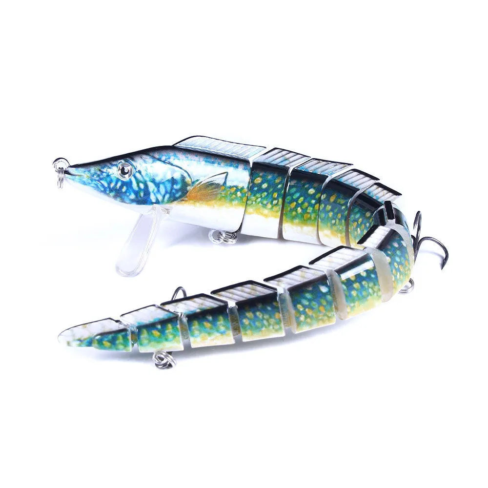 Soft plastic multi-section loach fishing lure measuring 23cm, shown in a high-visibility colour pattern.