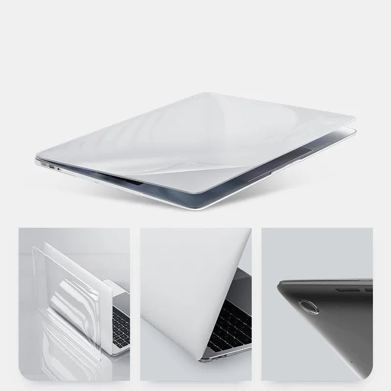 Transparent crystal PC hard shell protective case for MacBook Pro 14.2 and 16.2 inch on a desk