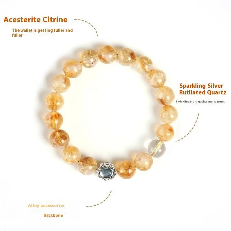 Crystal citrine bracelet with 10mm geometry-shaped element and polished surfaces
