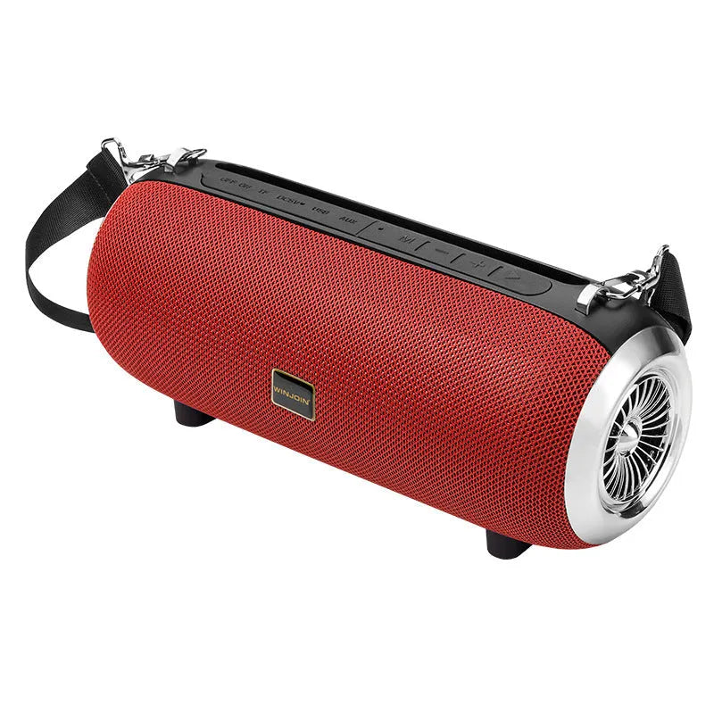 F666 mini square fabric portable Bluetooth speaker with shoulder strap and retractable FM antenna.