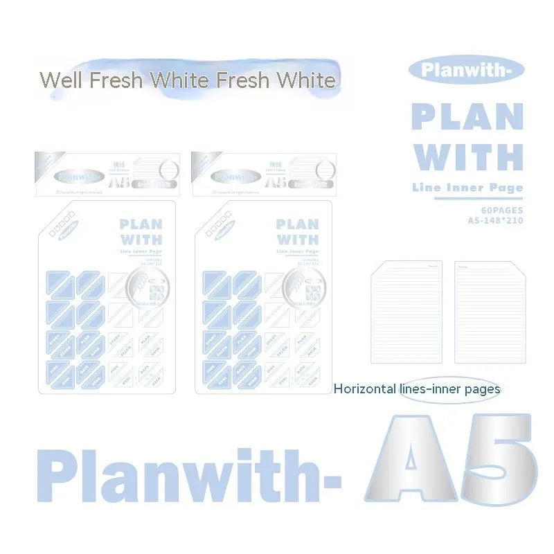 Artsy Ins Style Salt Series oblique angle student draft notebook in A5 or B5 size with white pages.