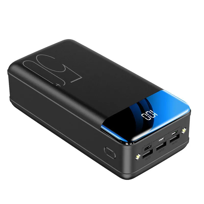 50000mAh power bank with three USB output ports in black plastic case