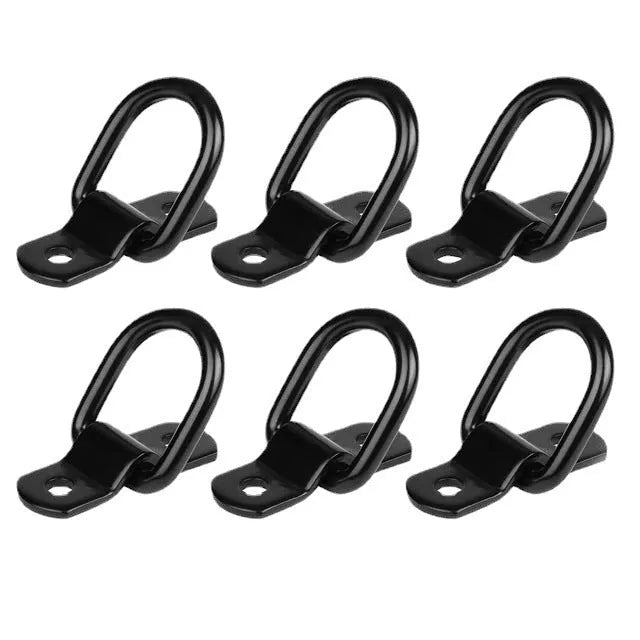 Black galvanised pull ring floor hook for truck cargo security mounted on vehicle floor