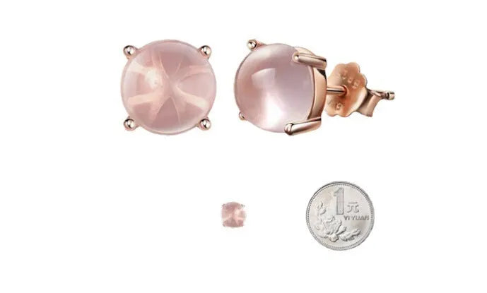Rose gold drop shape stud earrings with synthetic ross quartz crystal inlay, Korean style.
