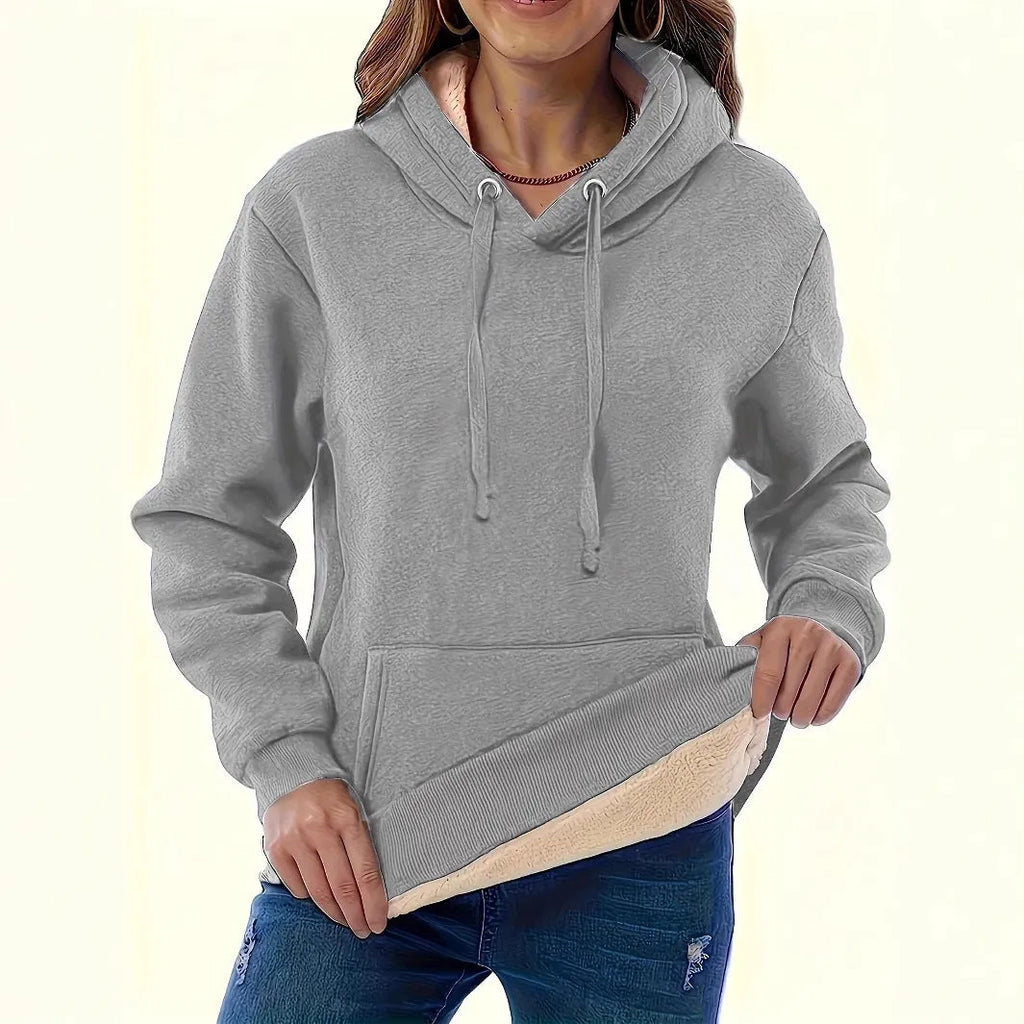 Women's thick pullover hoodie with 3D pattern in black, grey, red or navy featuring long sleeves and hood