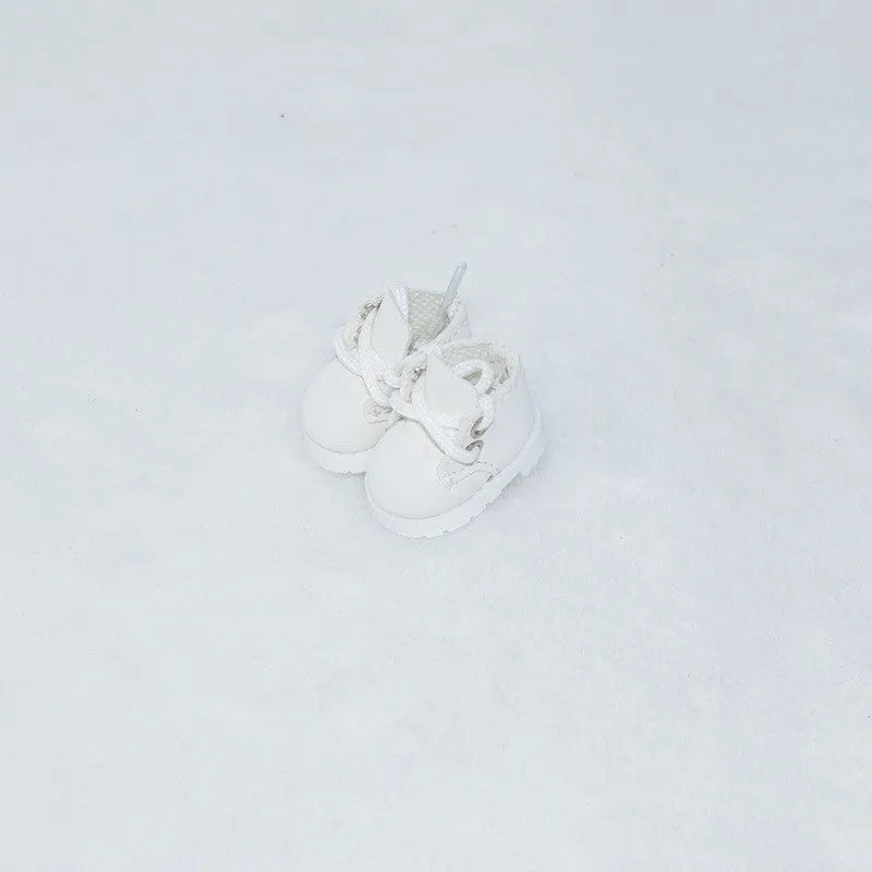 17cm doll replacement shoes in PU polyurethane material showing 3.5cm to 3.8cm height options including boots, leather shoes, and high heels
