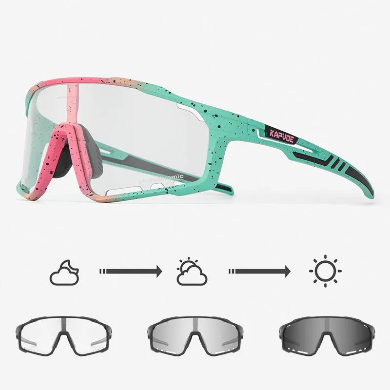 Photochromic cycling sunglasses with a semi-rimless TR90 frame, shown in one of multiple available colours.