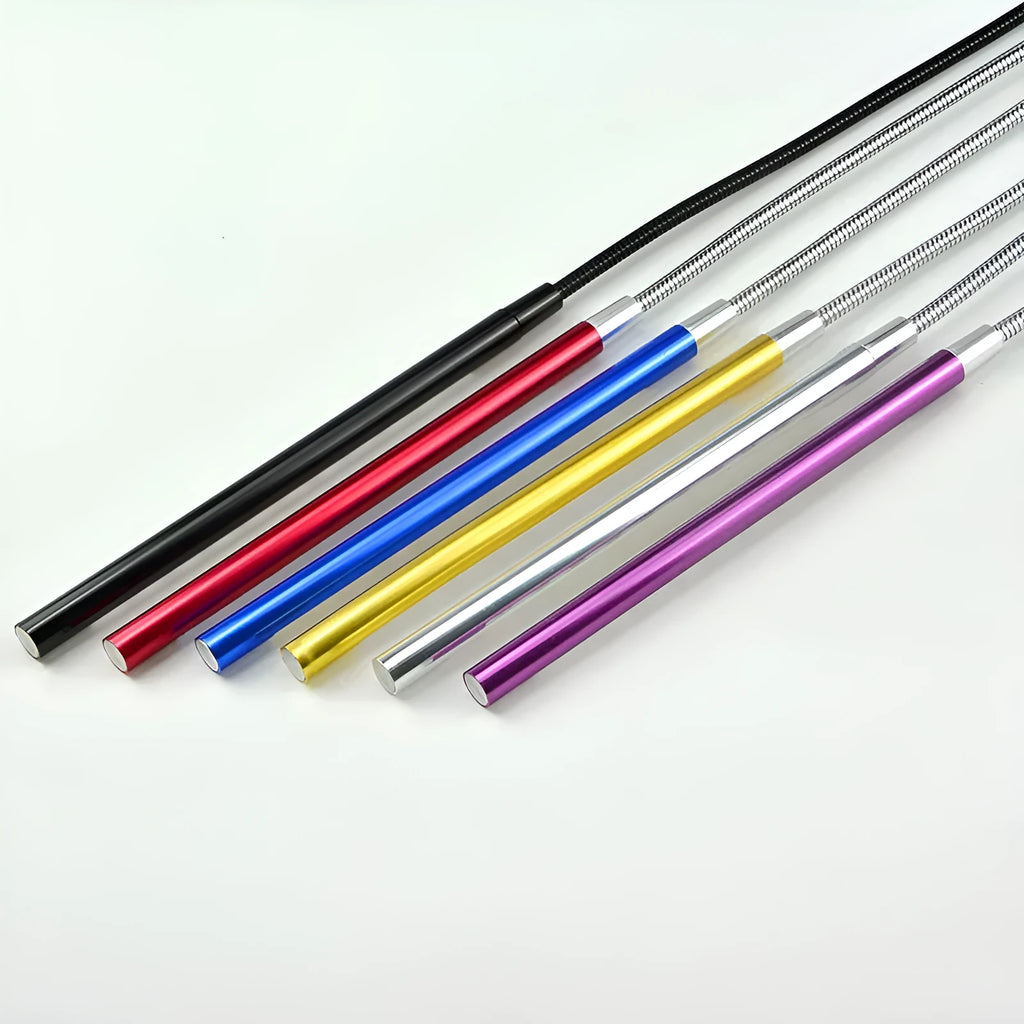 Aluminium alloy USB spiral LED night light with flexible 420mm neck in metallic colours