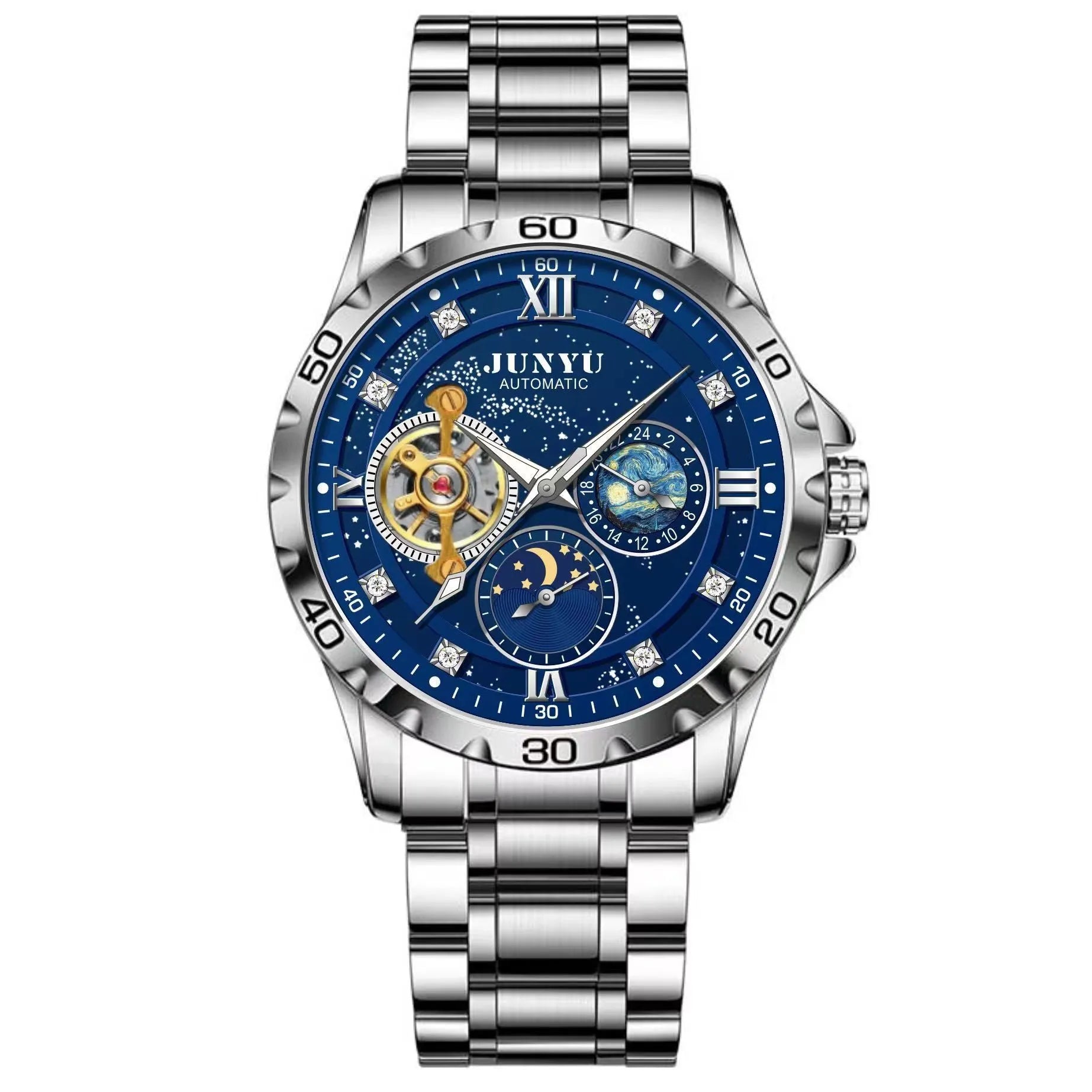 Automatic mechanical watch with luminous hands and waterproof case in four colour variations