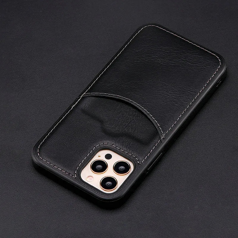 Dark blue PU leather protective case for multiple iPhone models including iPhone 14 and 13