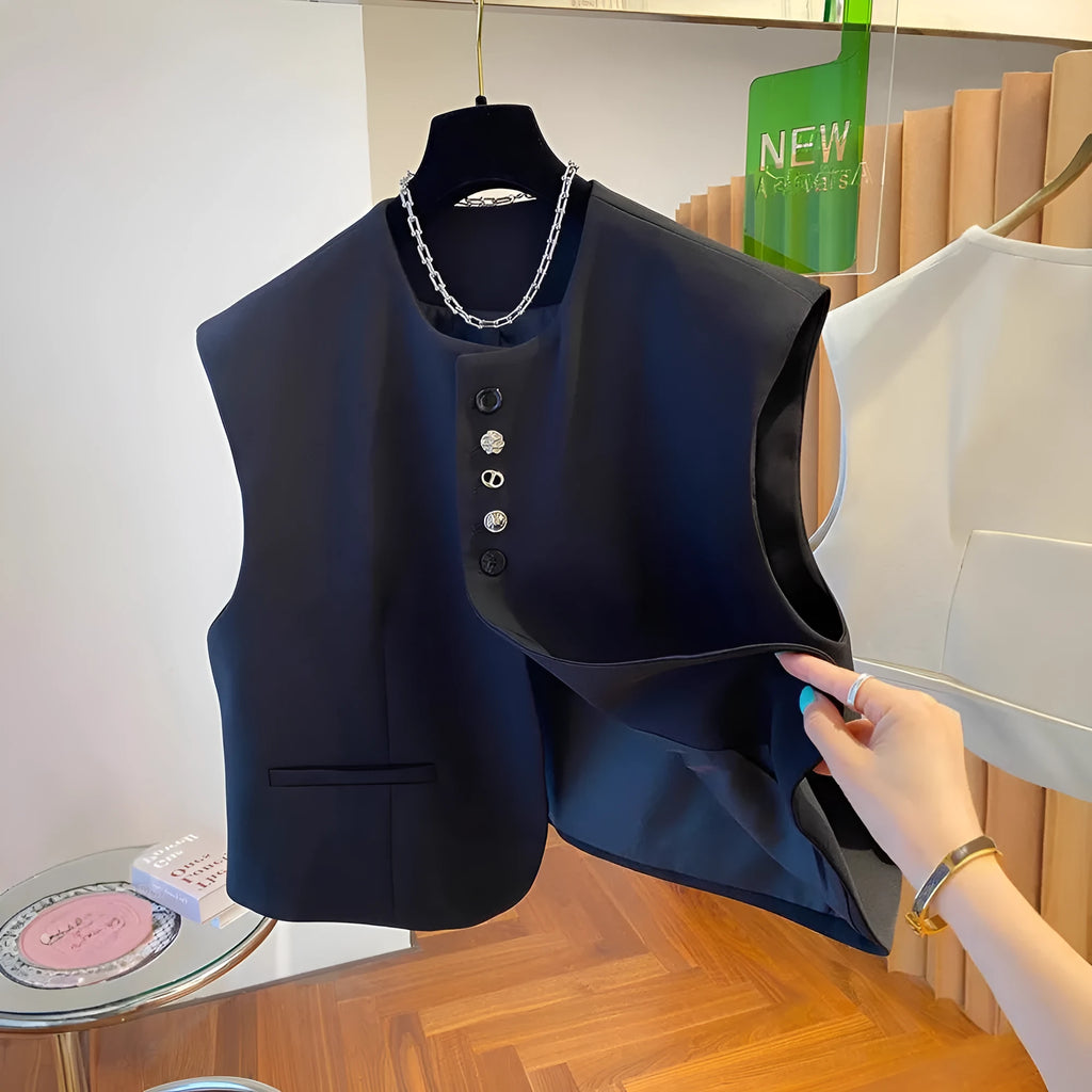 Loose-fitting bandage waistcoat vest in beige or black with 40cm length and pockets