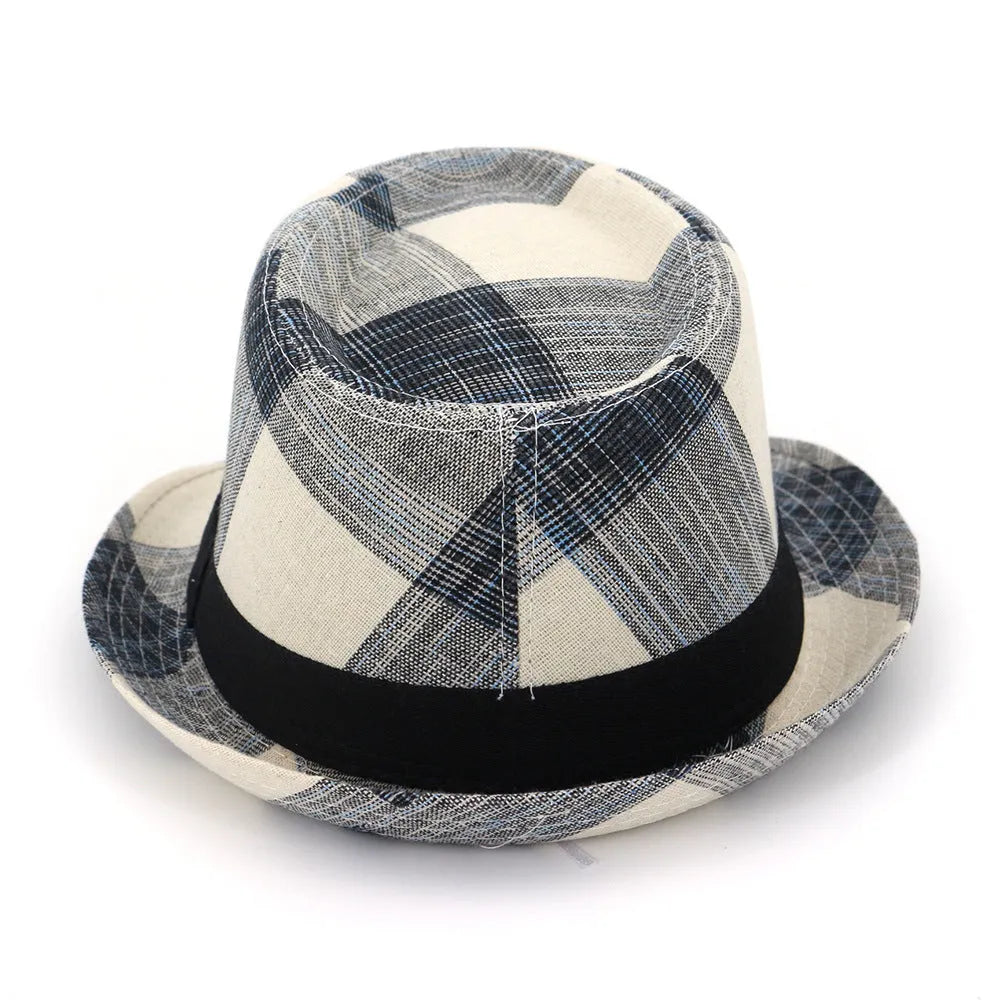 Blue polyester sun hat with a bell-shaped crown and a 4.5cm brim on a white background.