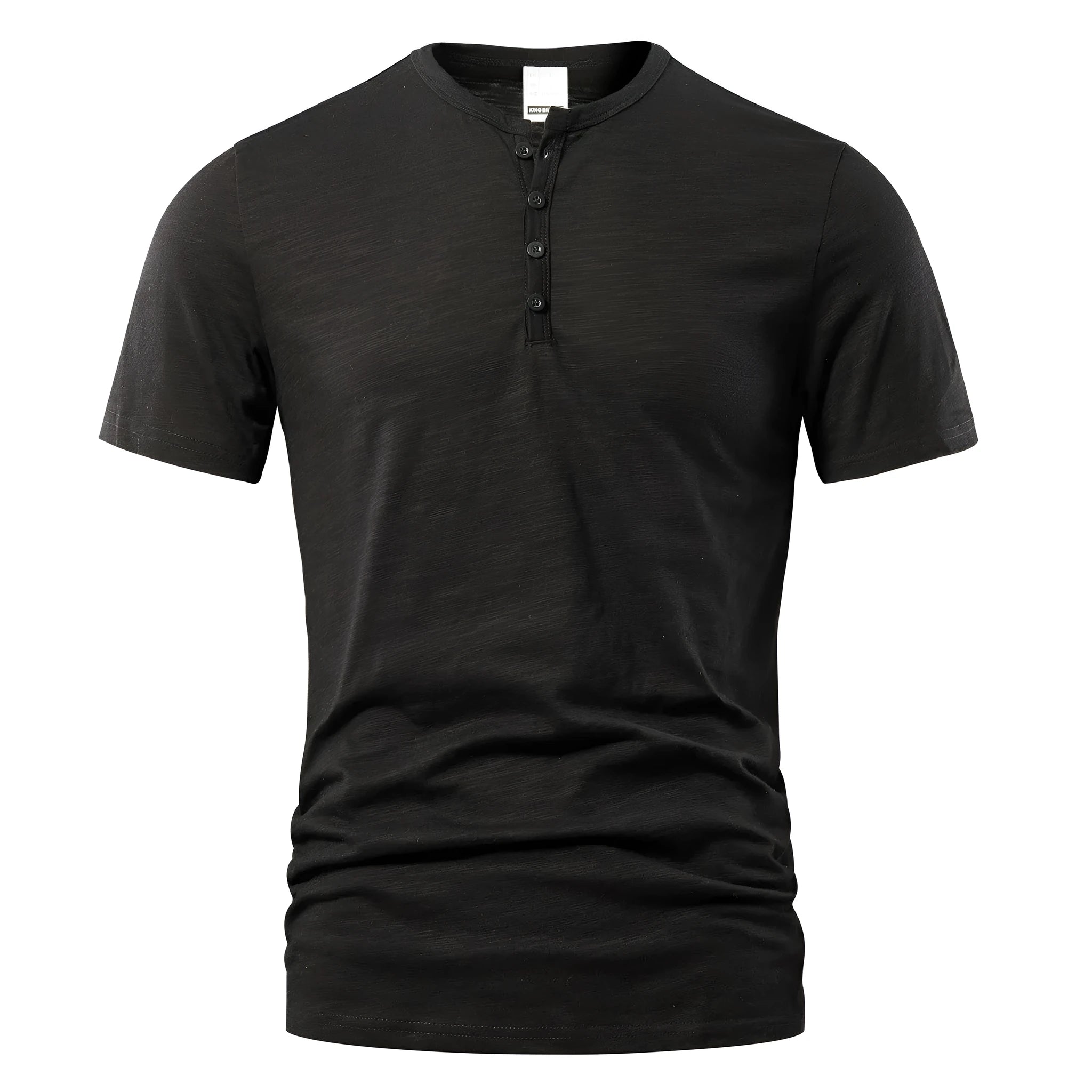 Men's solid colour slub cotton short sleeve pullover in British style, shown in wine red.