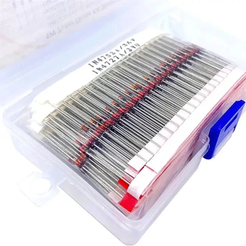 1W Zener diode electronic component with crystal glass encapsulation in boxed packaging