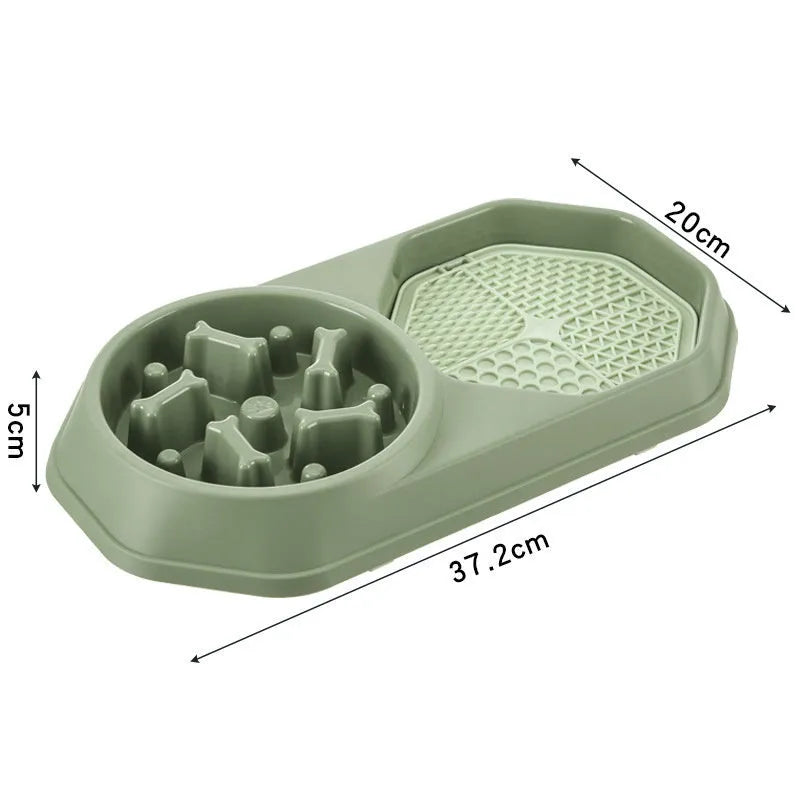Blue slow feeder dog bowl with puzzle ridges and non-slip base for small medium dogs.