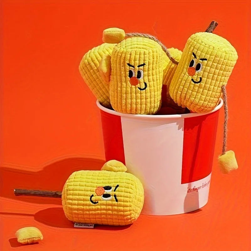 Corn cob shaped cat dental toy made from polio wood with catnip, measuring 7cm by 6cm by 15cm