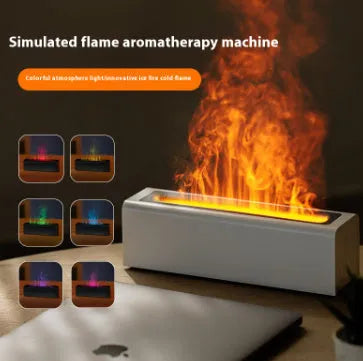 Square USB aroma diffuser with colourful flame lighting effect and water mist emission