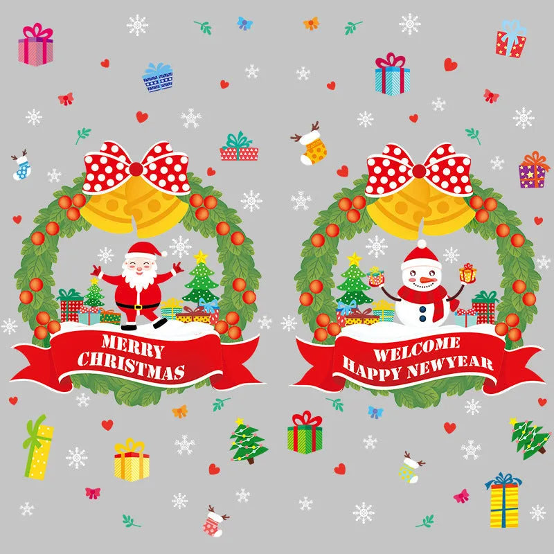 Two large 60x45cm Christmas cartoon electrostatic PVC wall stickers for bedroom decoration
