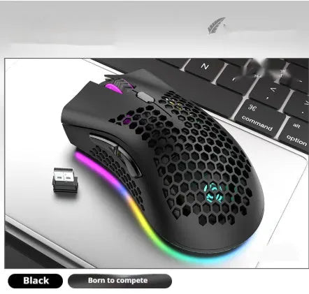 BM600 hollow out design wireless gaming mouse with luminous charging in black, cyan, and white colour options.