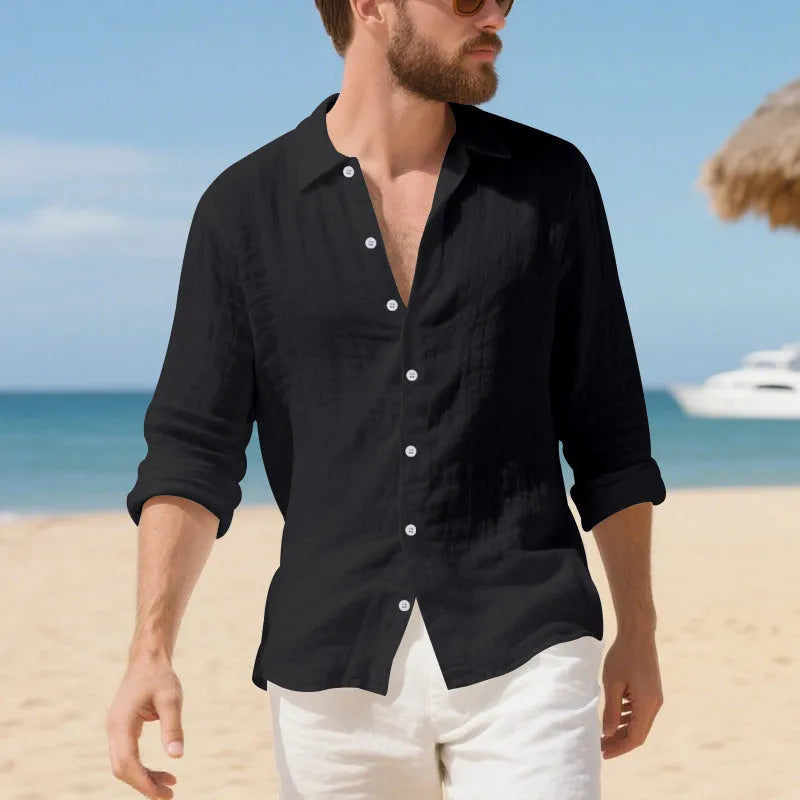 Men's linen Hawaiian casual shirt in loose American style fit with non-ironing processing