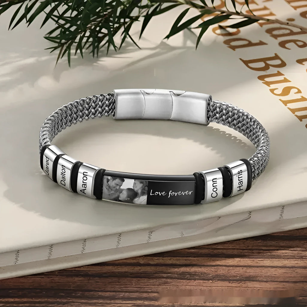 Titanium steel lettering bracelet with leather rope, electroplated heart shape, and bead options in gift box