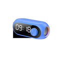 Extra bass portable mini clock in black, white, or blue colours with USB charging cable