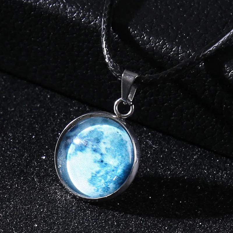 Christmas moon night sky luminous alloy pendant necklace with colourful glass constellation design