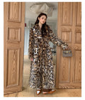 Women's faux fur street fashion coat with fur collar in 80cm length