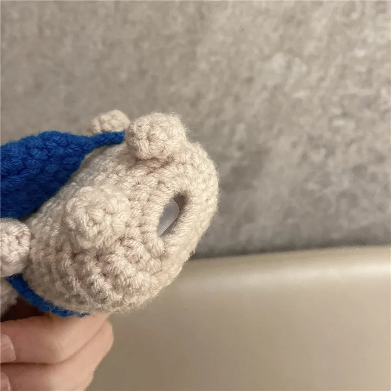 Handmade knitted AirPods protective case with koala bear backpack design for wireless earbuds