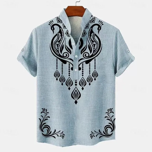 Men's striped casual shirt with personalised button closure in loose fit polyester fabric