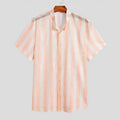 Pink loose waffle-textured men's summer cardigan shirt with short sleeves