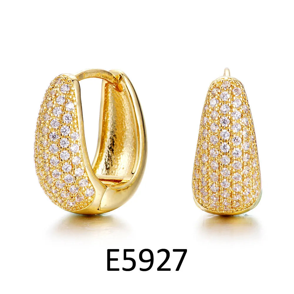 Brass gold plated heart-shaped zircon ear clip earrings with gang drill elements