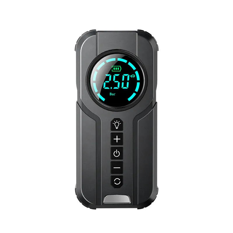 Portable wireless vehicle air pump with accessories including conversion heads and power cable
