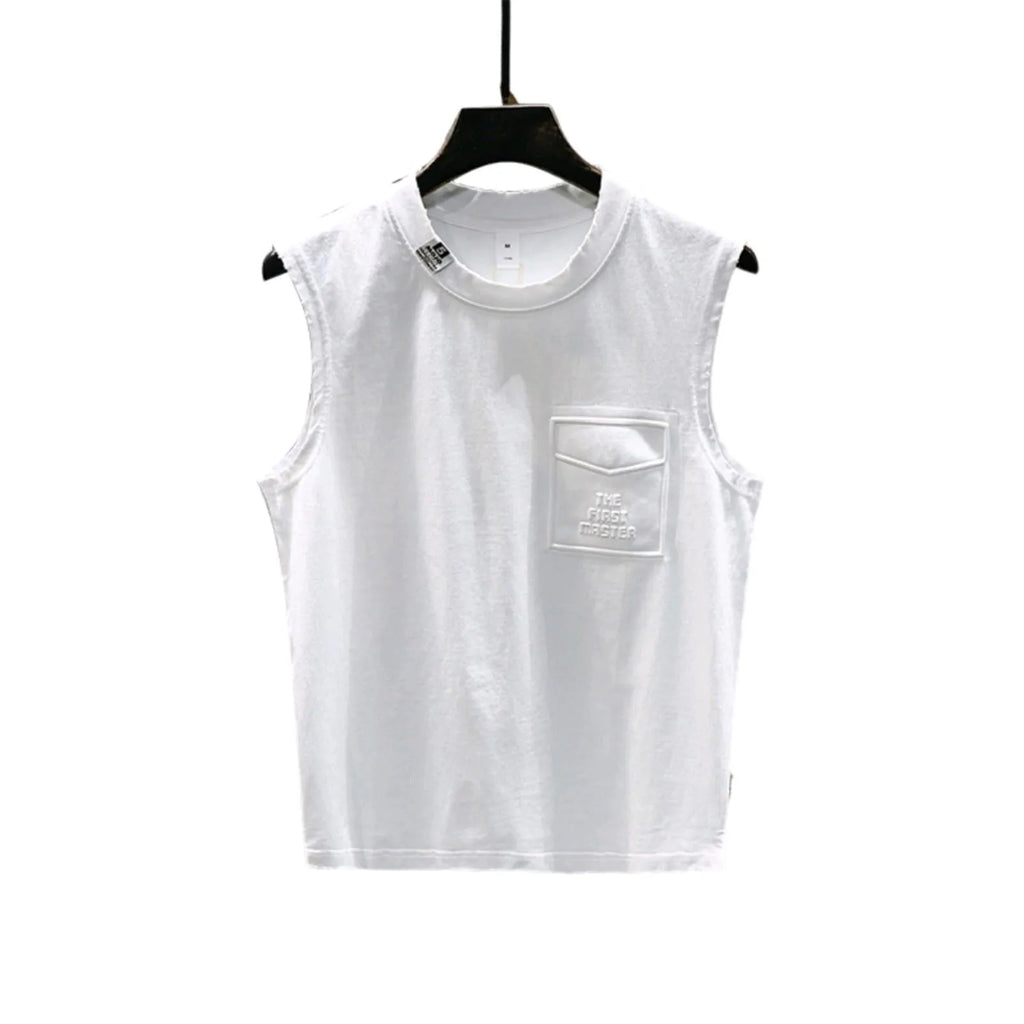 Men's loose fit cotton sleeveless t-shirt in black or white with straight hem design