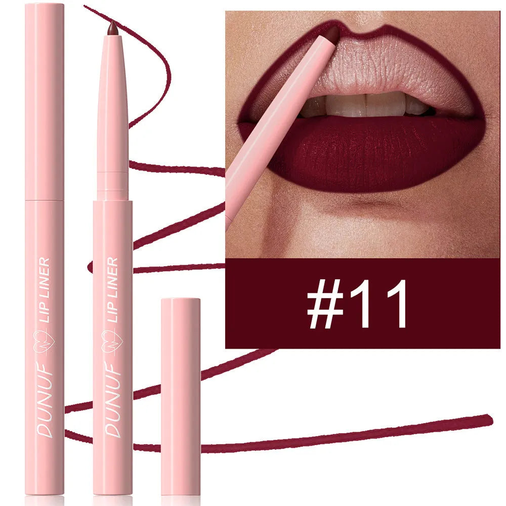 Velvet matte lip liner pencil in 12 colour shades for precise application