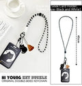 Cartoon little black cat design plastic card holder with ferrule pendant for student ID and transport cards.