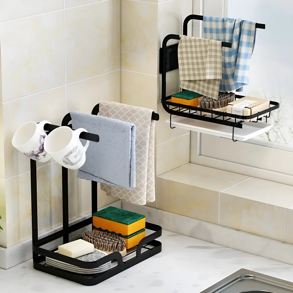 Foldable plastic kitchen rack in Chinese style design with rag draining storage