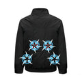 Men's black smart air conditioning outdoor work jacket with built-in cooling fan system and multiple ventilation holes.