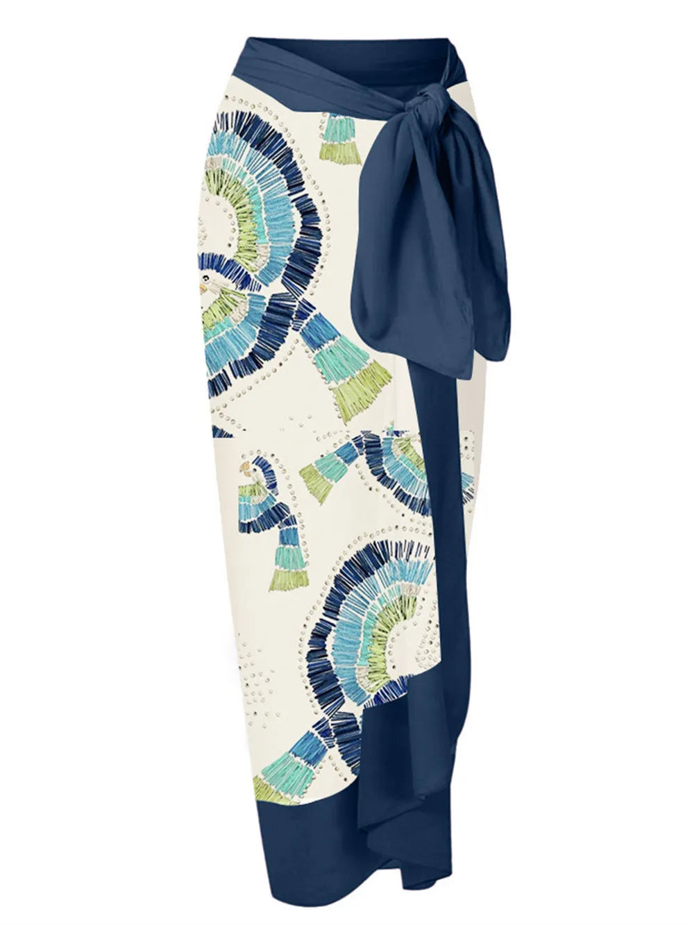 White women's one-shoulder swimsuit with a cascading lotus leaf ruffle and high-leg split.