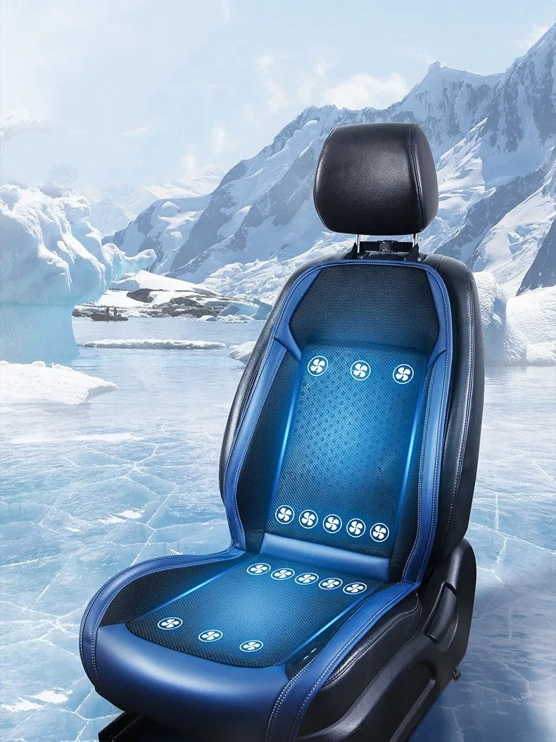 Black car seat cooling pad with ventilation system and USB power cable