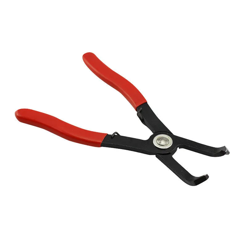 Red interior round nail removal pliers with PVC plastic handles for door panel and trim fastener extraction