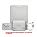 Four-piece set of imitation leather lock edge protective covers for MacBook Pro laptops in apricot, brown, grey, and pink.