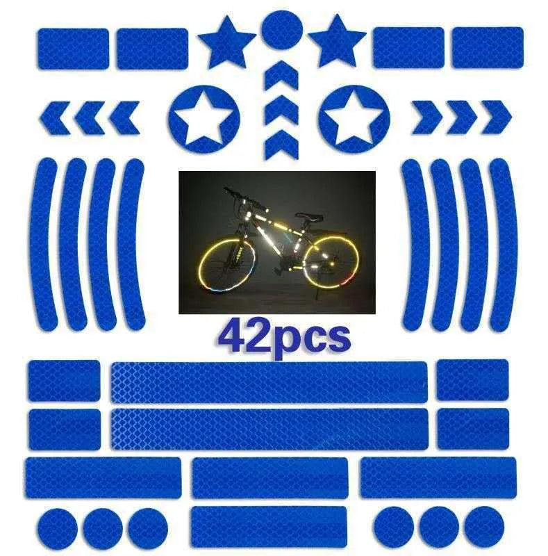 Bicycle reflective tape with geometric grid pattern in four colours showing 11.5x21cm dimensions