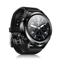 Black smartwatch with blood pressure monitor on silicone strap showing touchscreen display