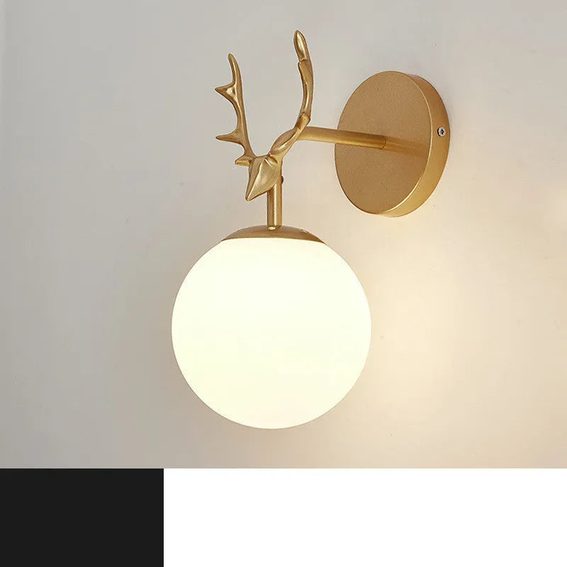 Nordic style round glass wall lamp with E27 bulb holder in golden or black finish