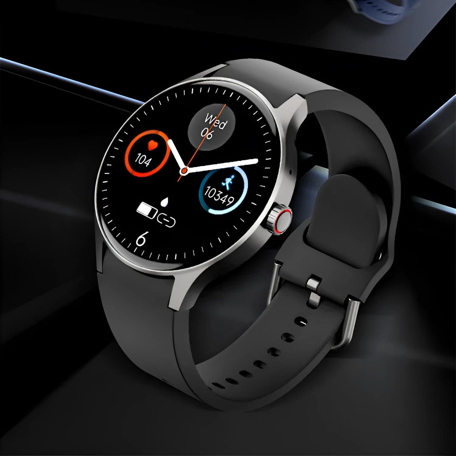 Smart Bluetooth sport watch with 1.43 inch round screen and IP68 waterproof rating in black blue pink or red