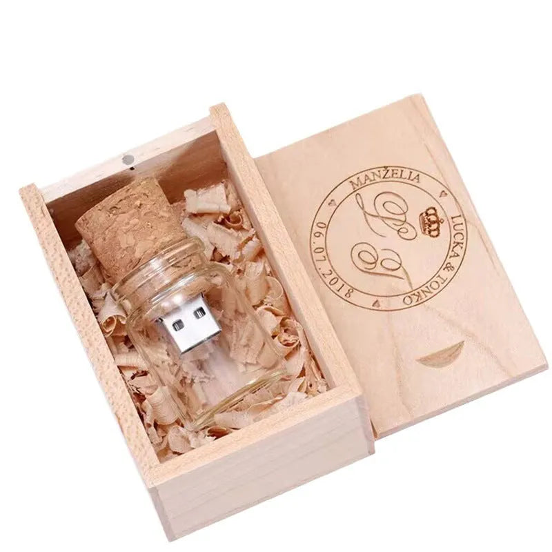 Transparent wooden wish drift bottle shaped USB flash drive for data storage