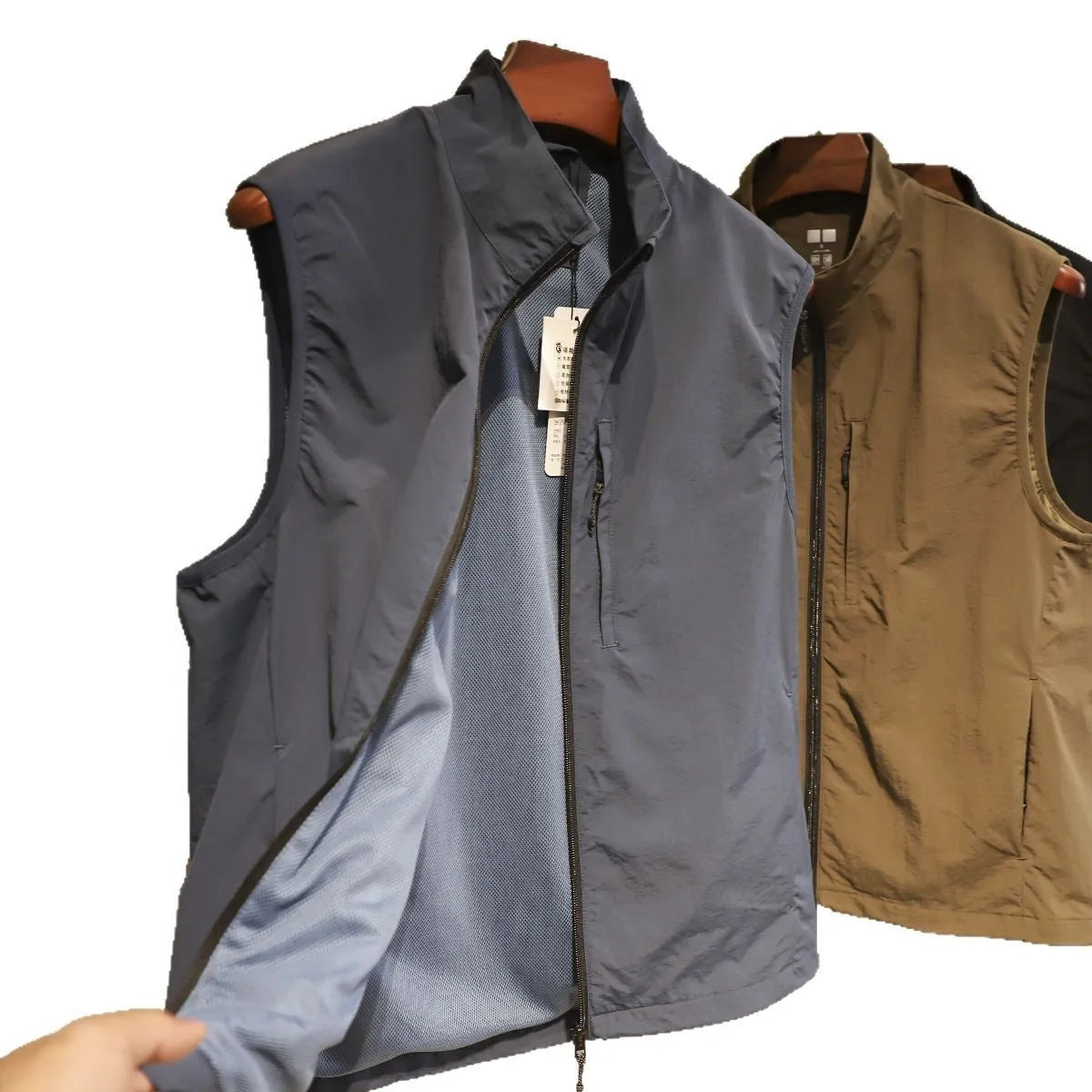 Men's retro bandage dress style quick-drying nylon vest with side pockets in Army Green colour