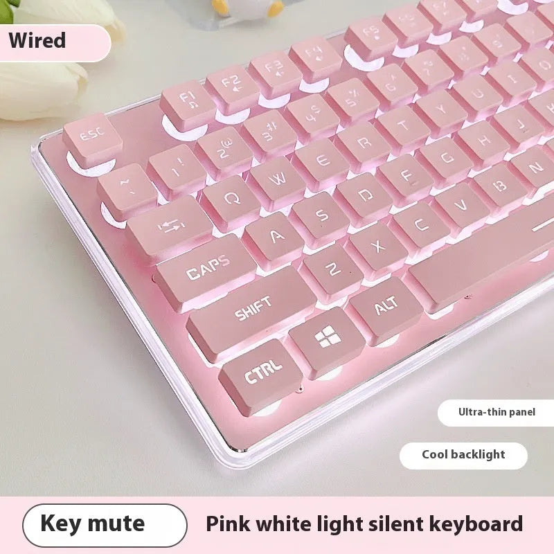 Wired mute mechanical-feel keyboard with backlighting in ABS casing, 44 cm length
