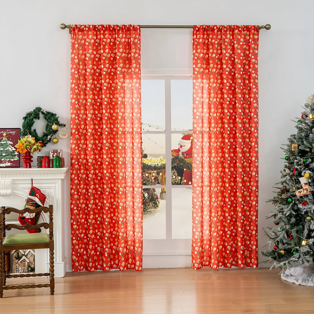 Green printed Christmas curtain with cartoon snowman and angel figures pattern
